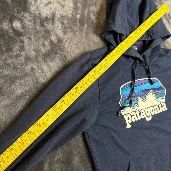 Patagonia Organic Cotton Blue Pullover Center Logo Long Sleeve Graphic Hoodie S - Picture 6 of 7